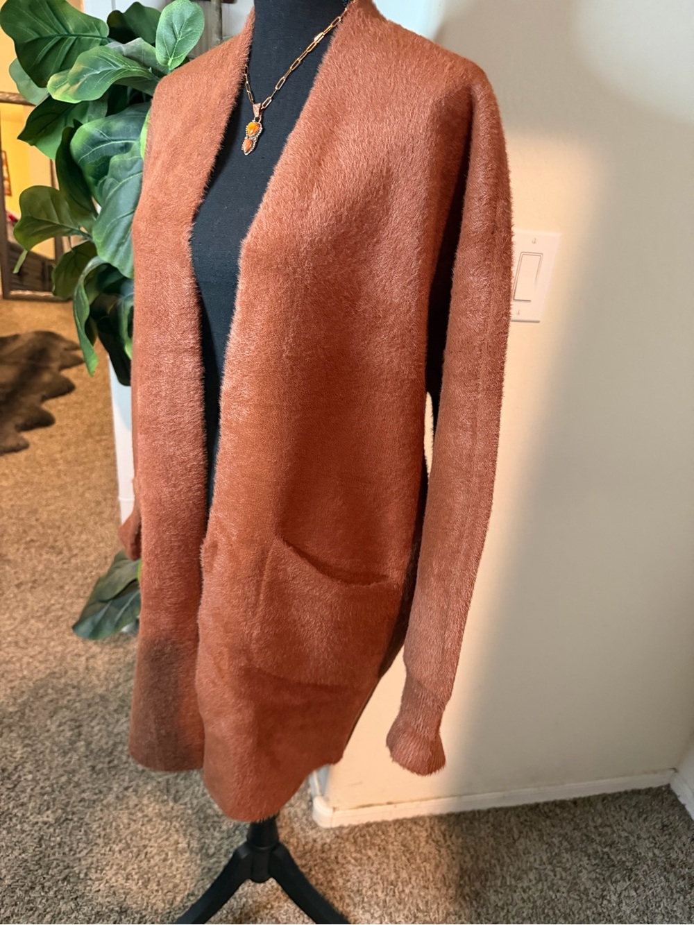 Rust Open-Front Long Cardigan Jacket - Picture 6 of 11